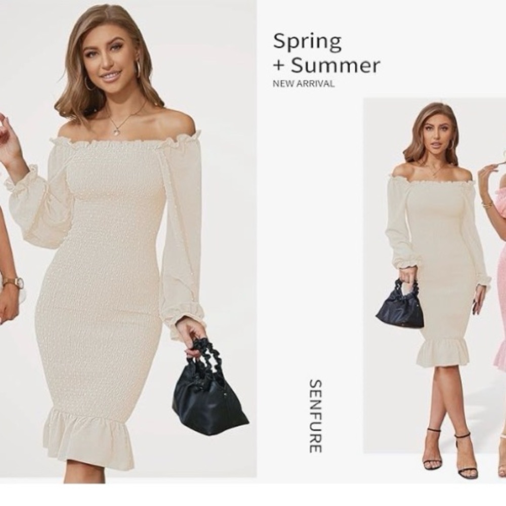 Women's Cream Long Sleeve Dress